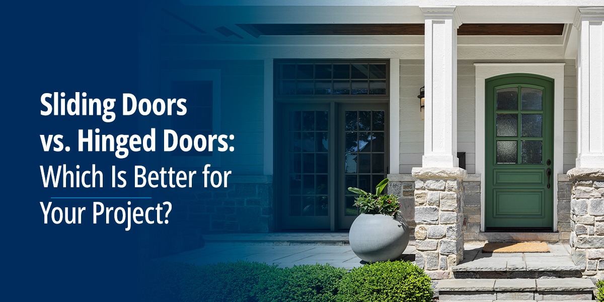 front door next to the words sliding vs hinged doors